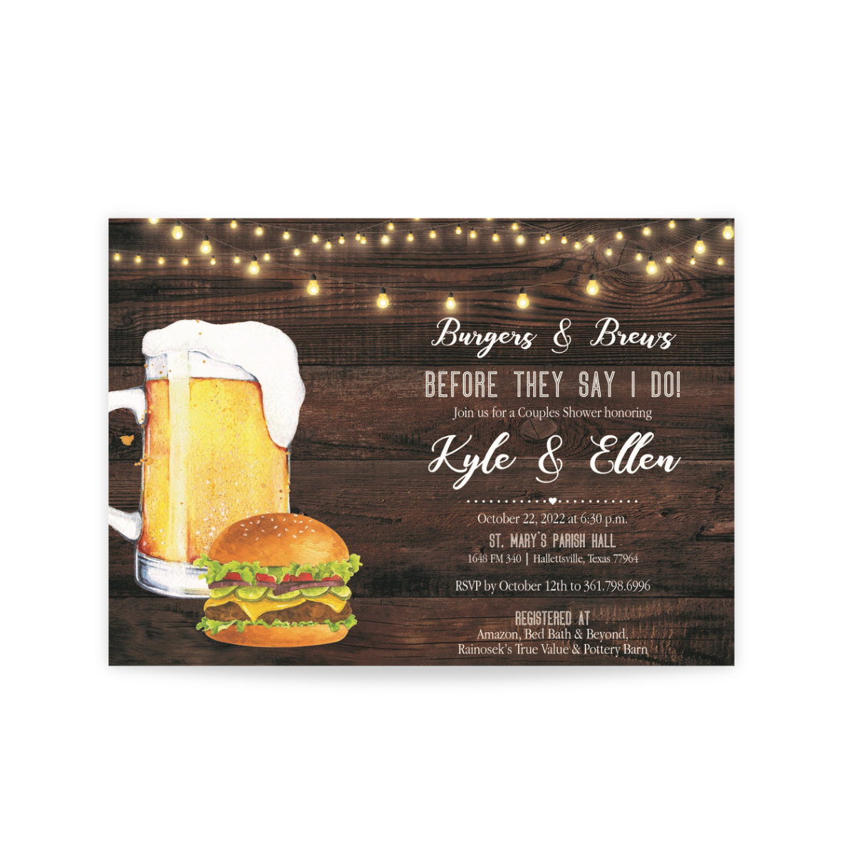 Burgers & Brews Couples Shower Invitation